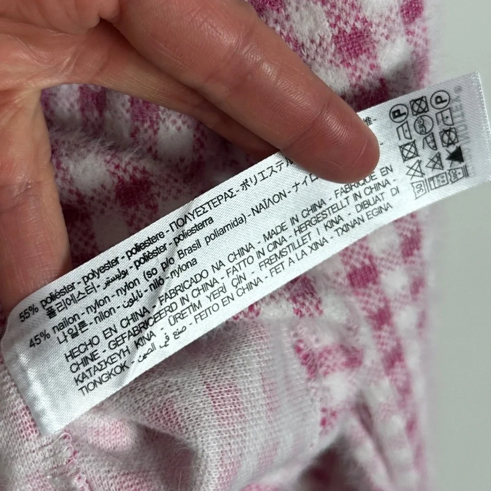 Zara Pink White Mock Neck Sweater Womens Size Small Checkered‎ Plaid Preppy Knit - Picture 11 of 16